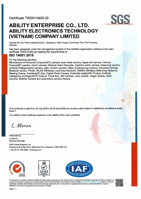 ISO14001_2015 環境管理系統 證書(北越佳智)